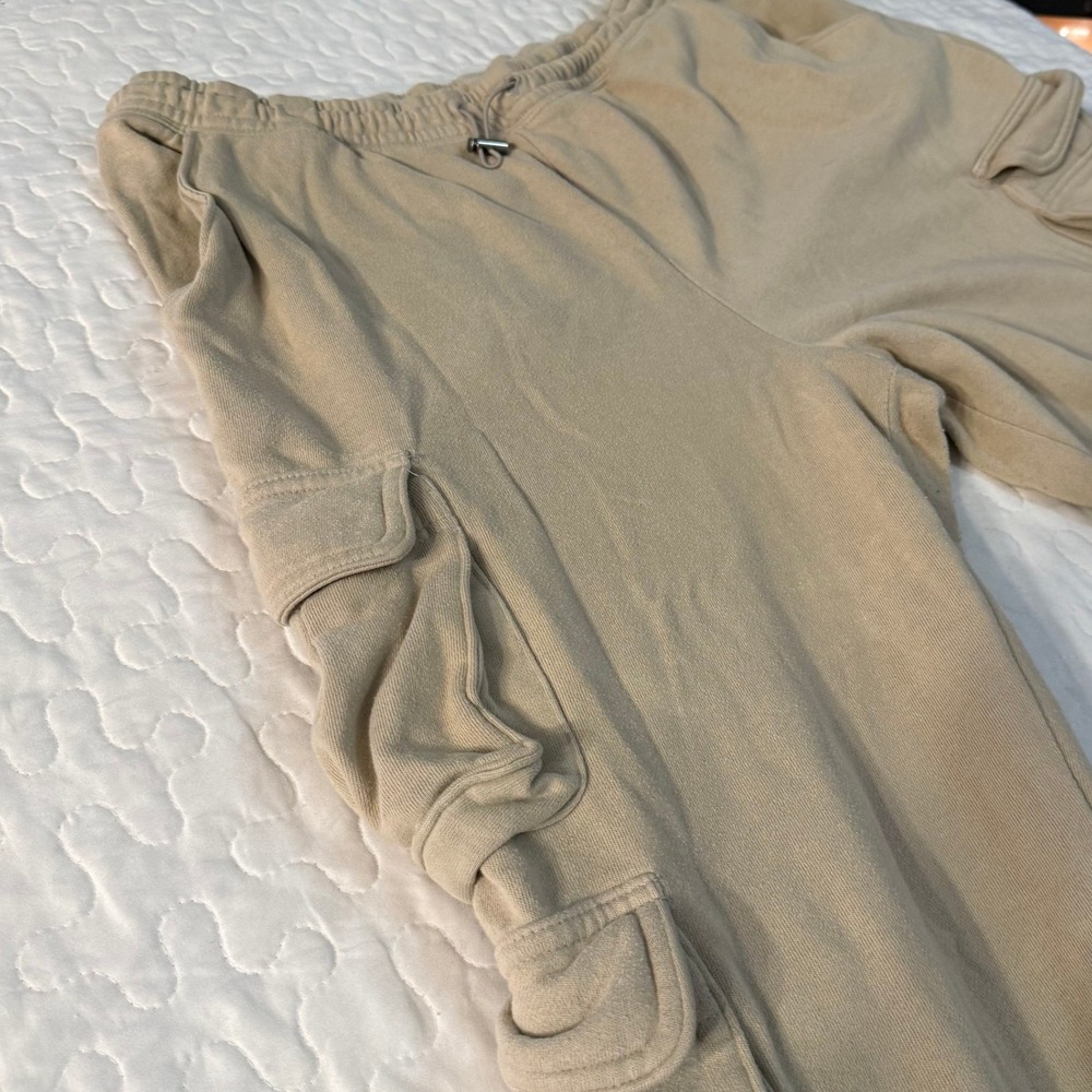 Aeropostale Cargo Sweatpants Mens L Tan Good Fleece Joggers Toggles